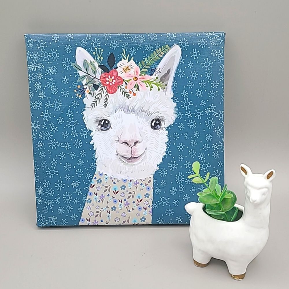 Llama Canvas Wall Art & Llama Planter with Faux Plant